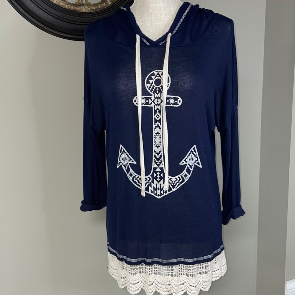 Women’s 3/4 sleeve blouse with anchor on front. Brand is Spoiled -Size Large